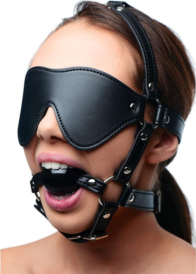 Blindfold Harness and Black Ball Gag - BDSM Toys