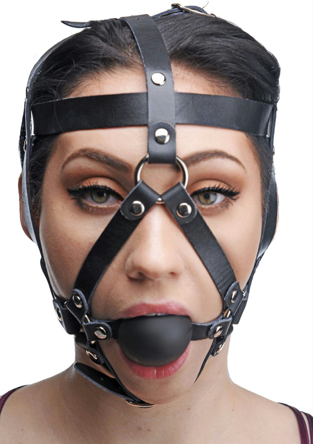 Leather Head Harness with Ball Gag - BDSM Toys