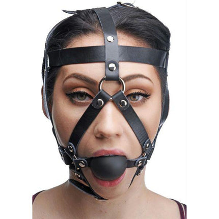 Leather Head Harness with Ball Gag - BDSM Gear