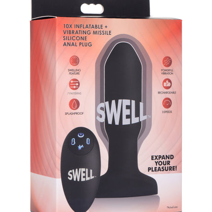 Swell Missile Remote Control Inflatable 10X Vibrating Silicone Anal Plug - Sex Toys
