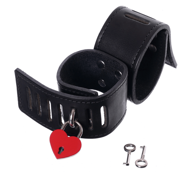 Secure Leather Cross Cuff with 2 Love Locks By Kink - Bondage Toys