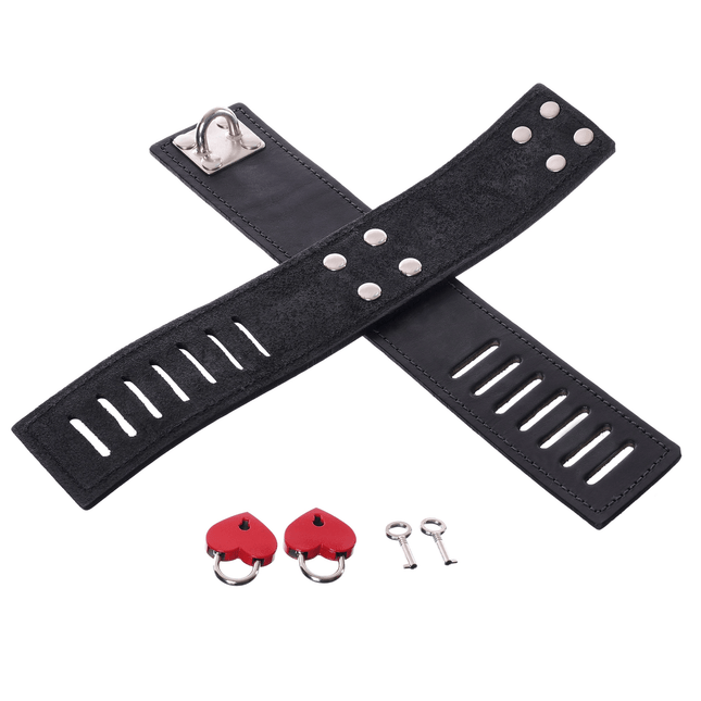 Secure Leather Cross Cuff with 2 Love Locks By Kink - Bondage Toys