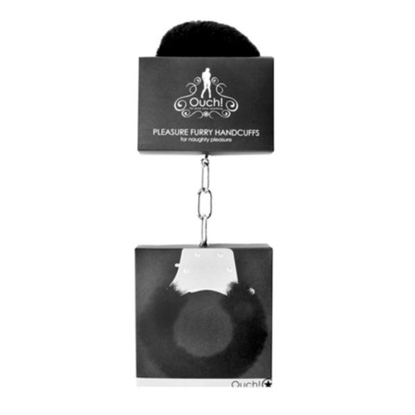 Ouch! Pleasure Furry Handcuffs With Quick-Release Black - Bondage Toys