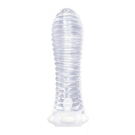 Vibrating Sextender - Clear Ribbed Penis Extender - Kink Store