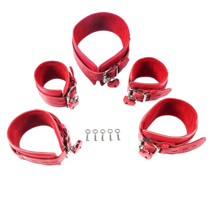 5 Piece Leather Collar Cuffs Set by Kink