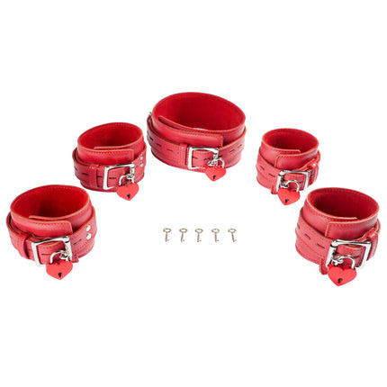 5 Piece Leather Collar Cuffs Set by Kink