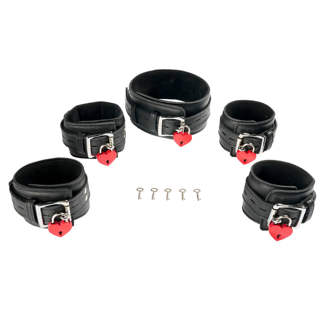 5 Piece Leather Collar Cuffs Set by Kink - Bondage Toys