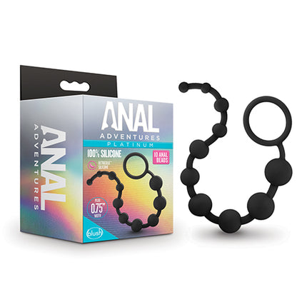 Blush Anal Adventures Platinum Silicone 10 Anal  Beads - Black - Anal Products