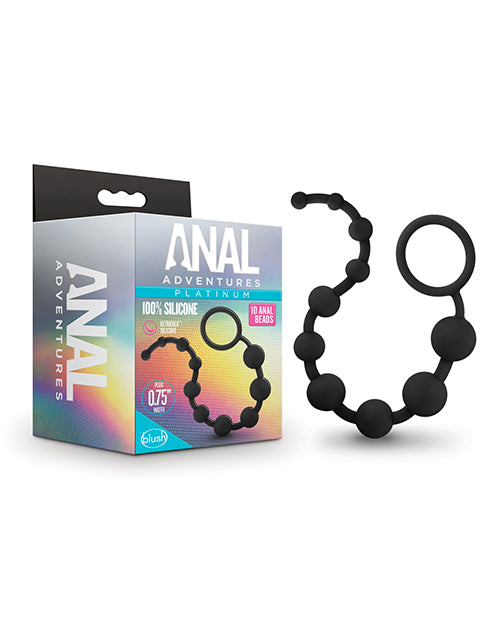 Blush Anal Adventures Platinum Silicone 10 Anal  Beads - Black - Anal Products