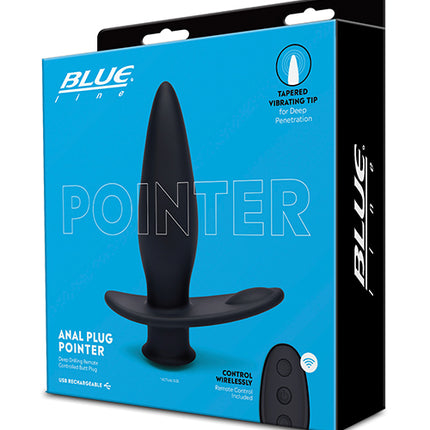 Blue Line Vibrating Anal Plug Pointer w/Remote - Black - Anal Products