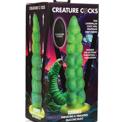 Creature Cocks Squirmer Thrusting & Vibrating Silicone Dildo w/Remote Control - Multi Color - Vibrators