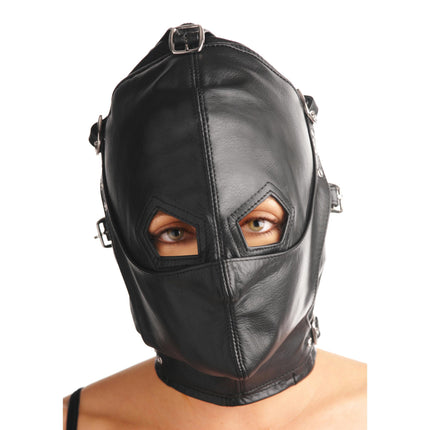 Asylum Leather Hood with Removable Blindfold and Muzzle