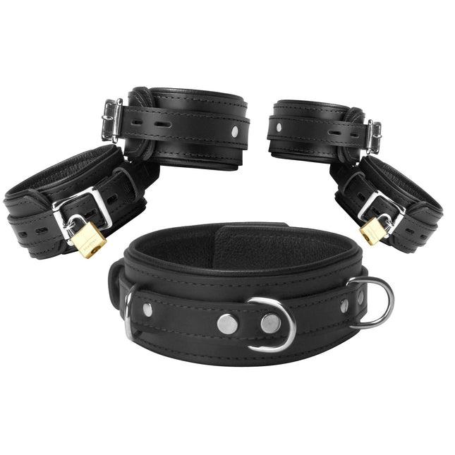 Black Premium Leather Bondage Essentials Kit - Bondage-Kits