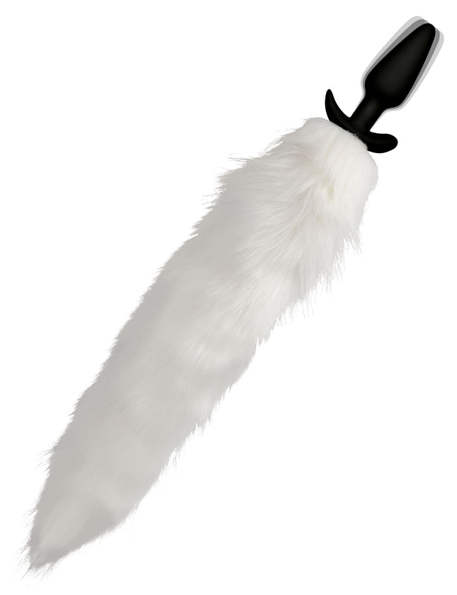 Vibrating White Fox Tail Slender Anal Plug