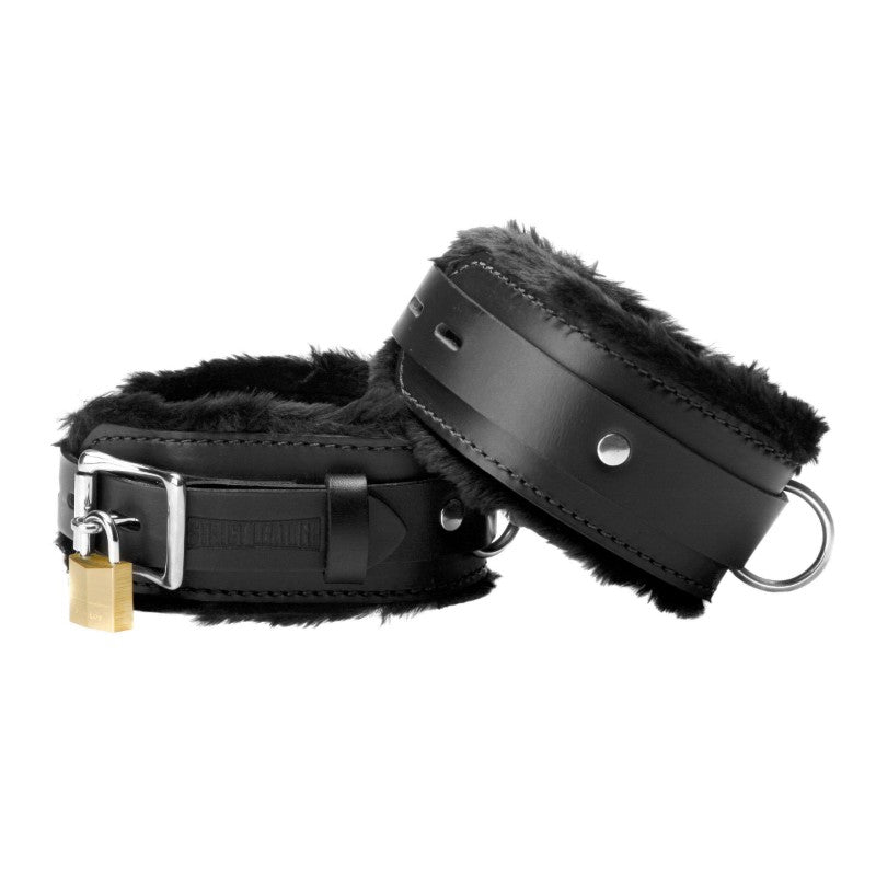 Fur Lined Cuffs and Collar Leather Bondage Essentials Kit - BDSM Gear