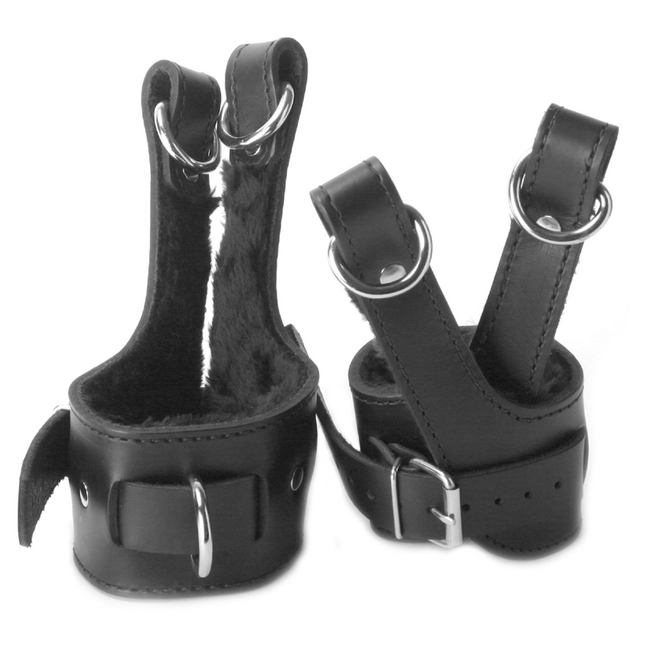 Fur Lined Leather Suspension Cuff Kit with Bondage Ring - BDSM Gear