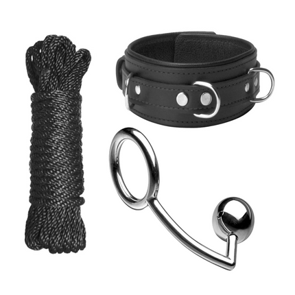 Arched Back Forced Posture Kit with Anal Hook, Rope, and Collar - BDSM Gear