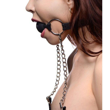 Hinder Breathable Silicone Ball Gag with Nipple Clamps - BDSM Gear