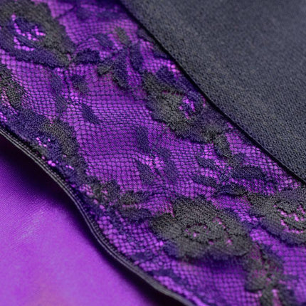 Lace Envy Lace Crotchless Panty Harness and Dildo Set - Black/Purple - L/XL - Sex Toys