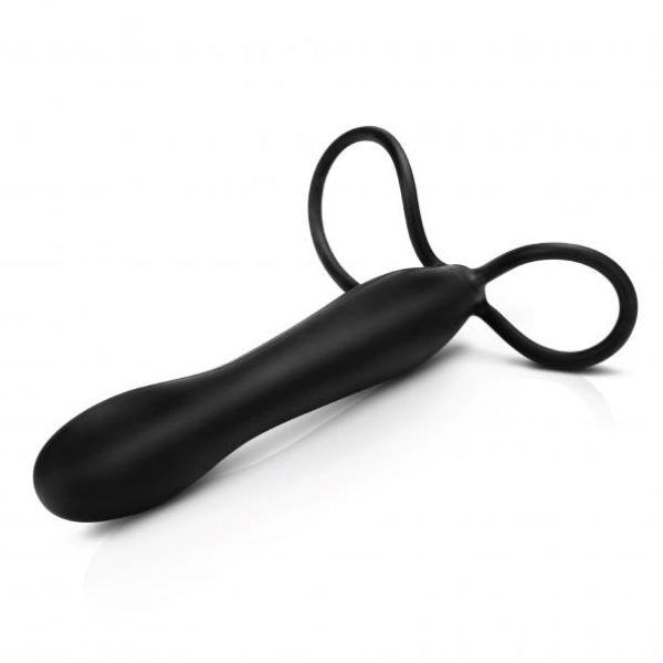 Black Jack Silicone Double Penetration Cock Ring Dildo - Sex Toys