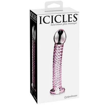 Pipedream Icicles No. 53 Curved Textured 7 in. Glass Dildo Pink