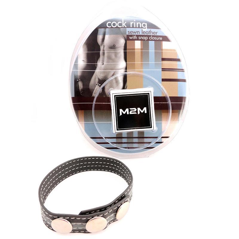 M2M Leather Cock Ring with 3 Snaps - Grey - Sex Toys