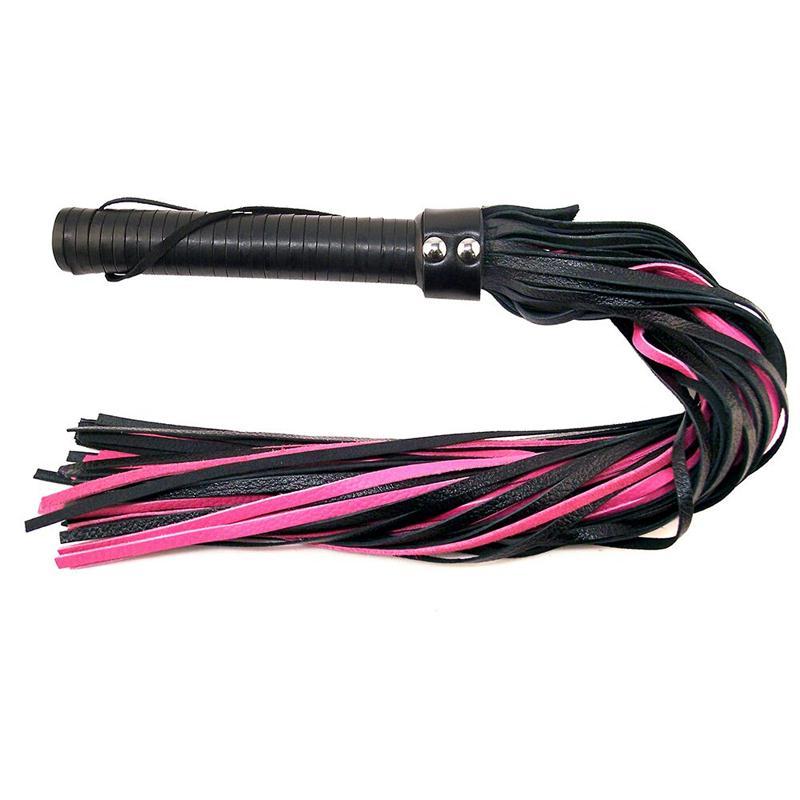 Rouge Flogger with Leather Handle - Black/Pink - BDSM Gear