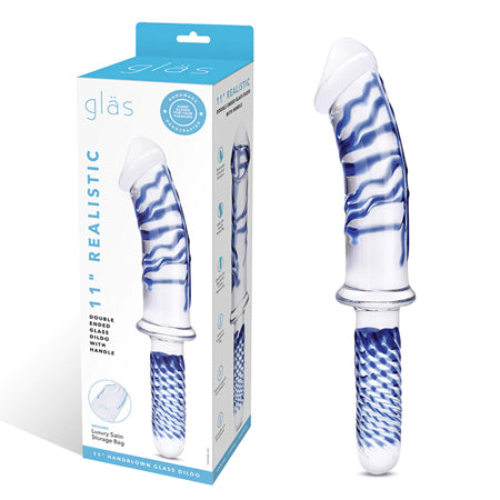 Glas 11 in. Realistic Double Ended Glass Dildo with Handle