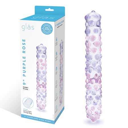 Glas 9 in. Purple Rose Nubby Glass Dildo