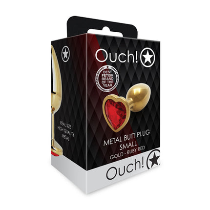 Shots Ouch! Heart Gem Butt Plug Small Gold/Ruby Red