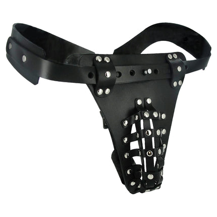 The Safety Net Leather Male Chastity Belt with Anal Plug Harness - BDSM Gear