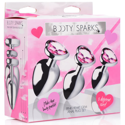Pink Heart Jeweled Anal Plug Set - Sex Toys
