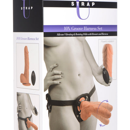 Vibrating and Rotating Silicone Dildo with Groove Strap On Harness - Sex Toys