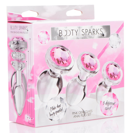Pink Gem Glass Anal Plug Set - Sex Toys