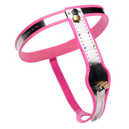 Stainless Steel Adjustable Female Chastity Belt - Pink - BDSM Gear