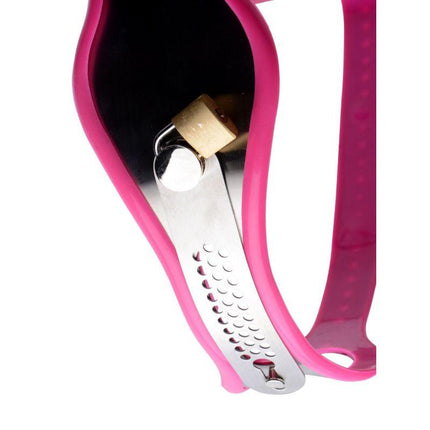 Stainless Steel Adjustable Female Chastity Belt - Pink - BDSM Gear