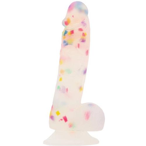 Confetti Dildo - Party Marty 7.5" Silicone Frosted with Rainbow Confetti - Kink Store
