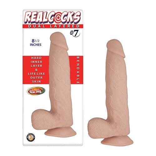 Realcocks Dual Layered Realistic Dildo #7 - 8.5 Inch - Pale - Sex Toys