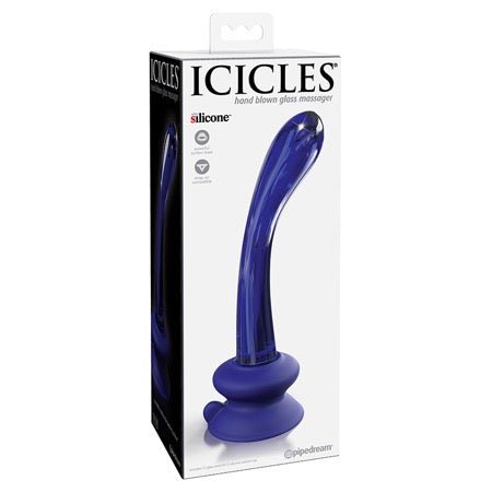 Icicles No. 89 Glass Suction Cup Curved Dildo - Blue - Kink Store