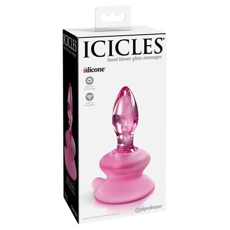 Icicles No. 90 Glass Suction Cup Anal Plug - Pink - Kink Store