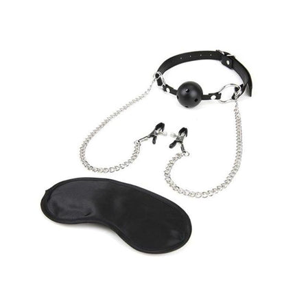 Lux Fetish Breathable Ball Gag W-adjustable Pressure Nipple Clamps - Kink Store
