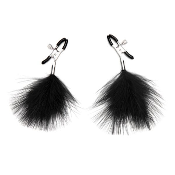 Lux Fetish Feather Adjustable Nipple Clips - Black - Kink Store