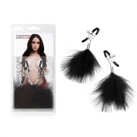 Lux Fetish Feather Adjustable Nipple Clips - Black - Kink Store