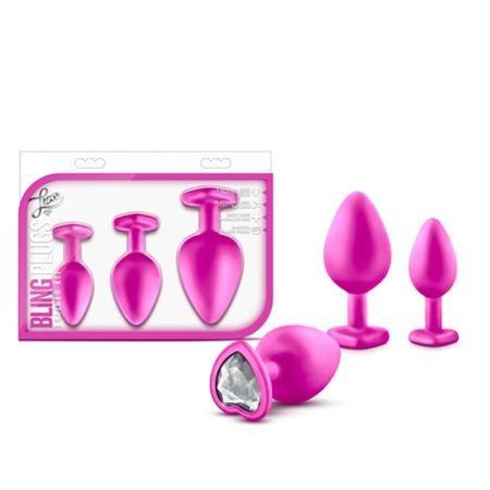 Luxe Bling Butt Plug Training Kit - Pink with White Gems - Kink Store