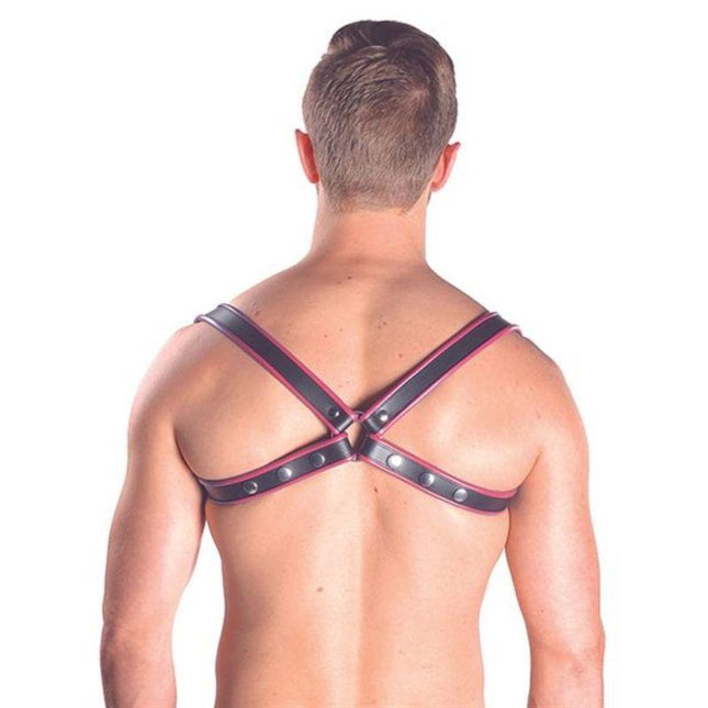 Mr. B Leather Sling Chest Harness - Red and Black - Fetishwear and Lingerie