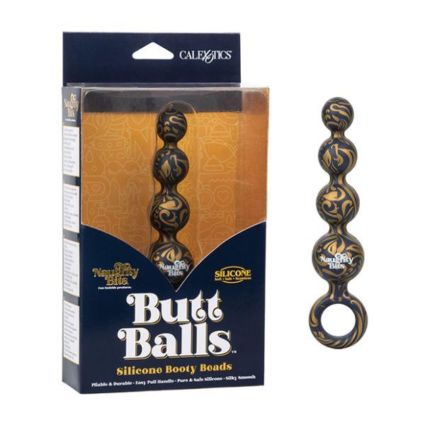 Naughty Bits Butt Balls Silicone Booty Beads - Black/Gold - Sex Toys