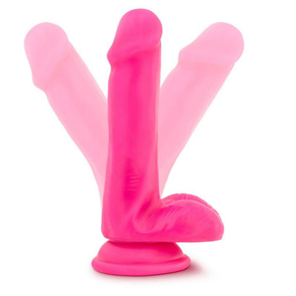 Neo Elite 6 Inch Silicone Dual Density Dildo with Balls - Neon Pink - Sex Toys