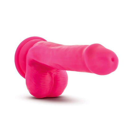 Neo Elite 6 Inch Silicone Dual Density Dildo with Balls - Neon Pink - Sex Toys