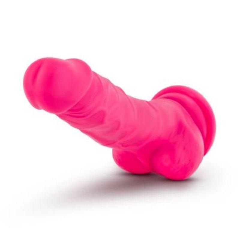 Neo Elite 7 Inch Silicone Dual Density Dildo with Balls - Neon Pink - Sex Toys
