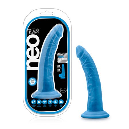 Neo Elite 7.5 Inch Silicone Dual Density Dildo - Neon Blue - Sex Toys